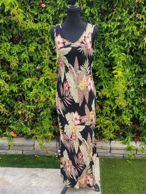 Vintage Karen Kane Black Tropical Floral Maxi Dress M